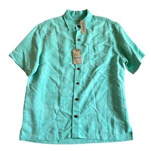 NWT Caribbean Mens Sz L Mint Green Short Sleeve Textured Button-Up Shirt